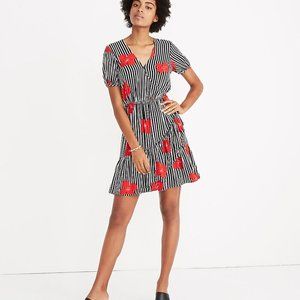Madewell Ruffle Faux Wrap Striped and Floral Dress